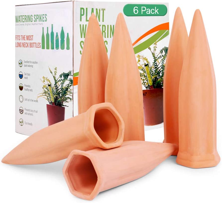 REMIAWY Plant Watering Stakes 6 Pack Automatic Plant Waterers for Vacations, Plant Watering Devices Terracotta Self Watering Spikes for Wine Bottles Great Plant Nanny for Indoor & Outdoor Plants